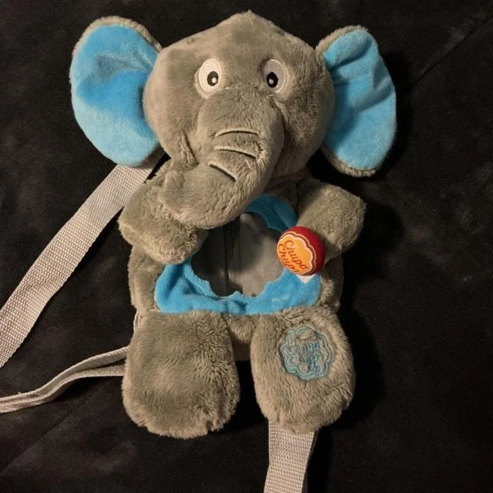 Chupa Chups Elephant Plush Backpack with Vinly Tummy in‎ Gray